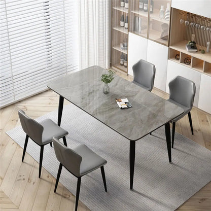 High Gloss 4-6 Seat Rectangular Marble Dining Table
