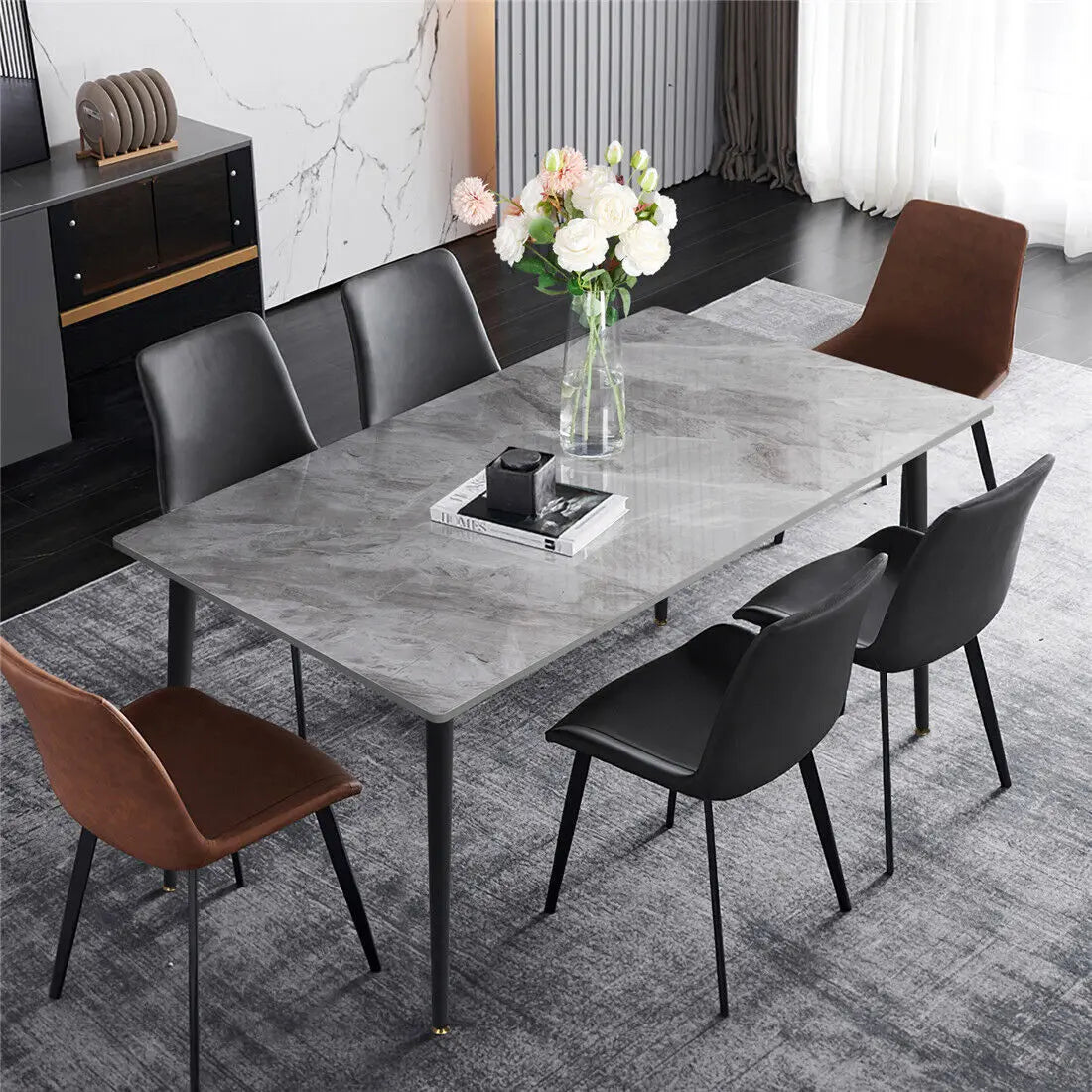 High Gloss 4-6 Seat Rectangular Marble Dining Table