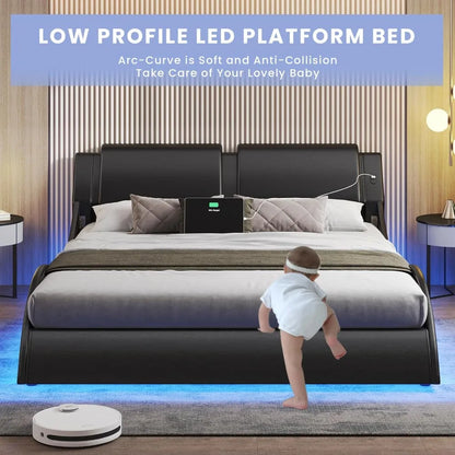 Bed Frame with Led Lights and Charging Ports