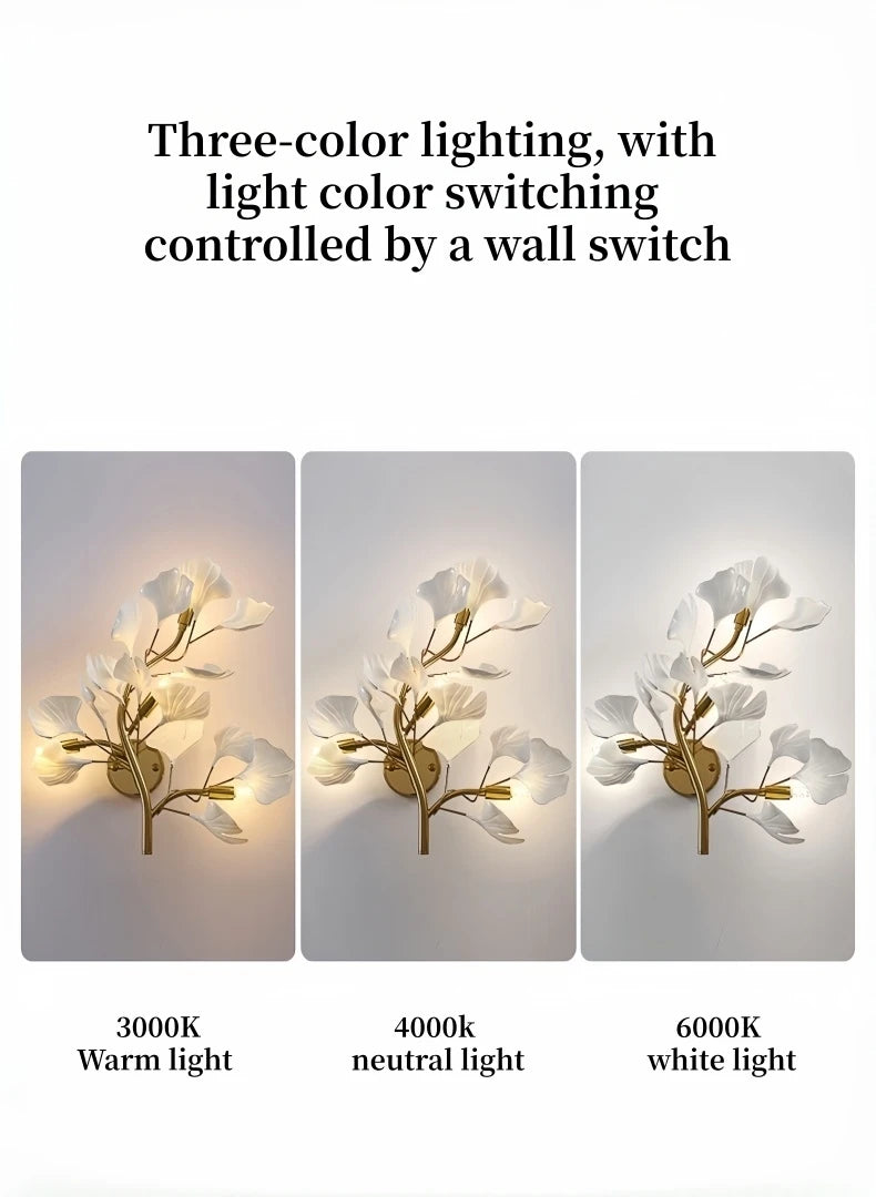 Luxury Gold Ginkgo Leaf Wall Sconce Modern LED