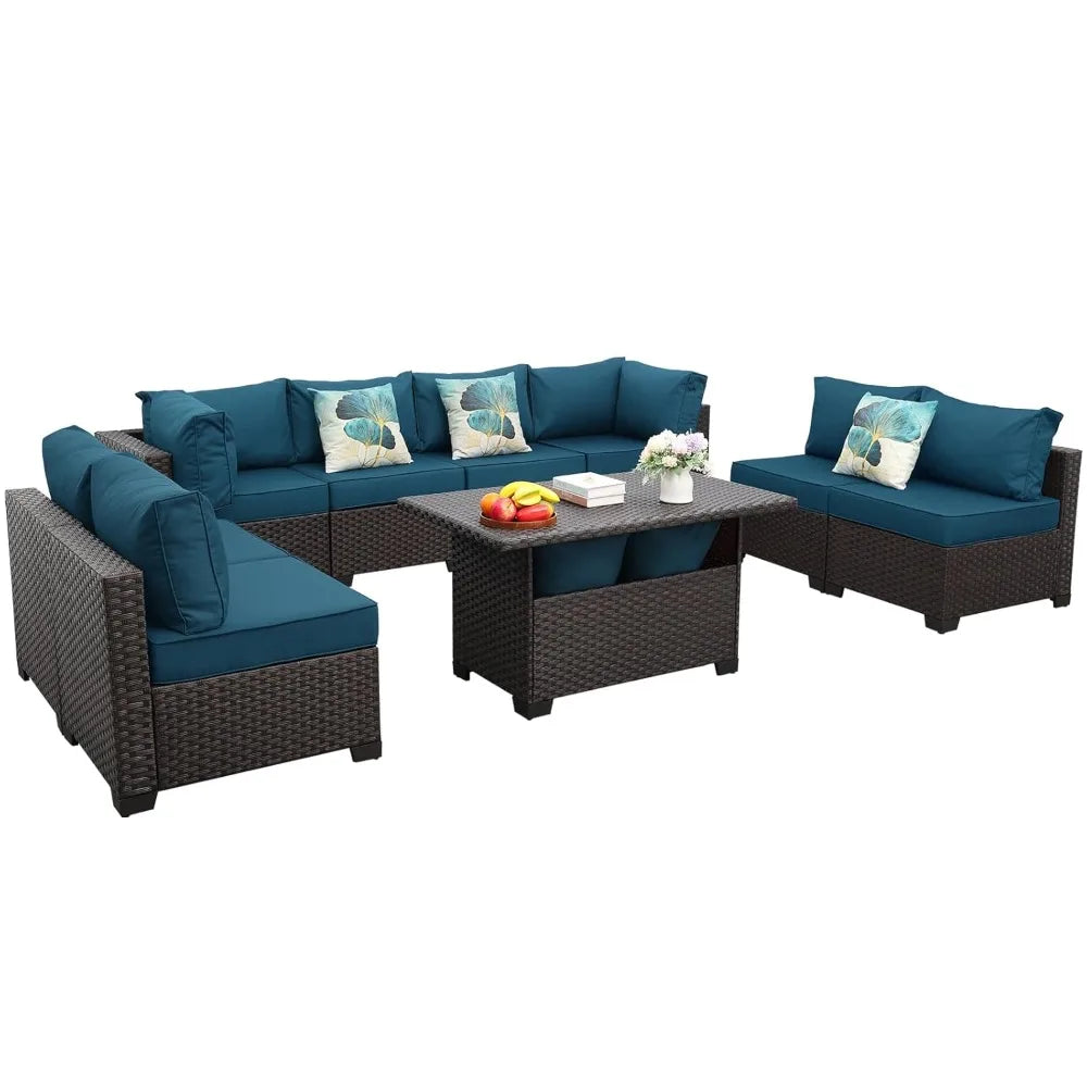 9 Pieces Wicker Patio Furniture Set Outdoor