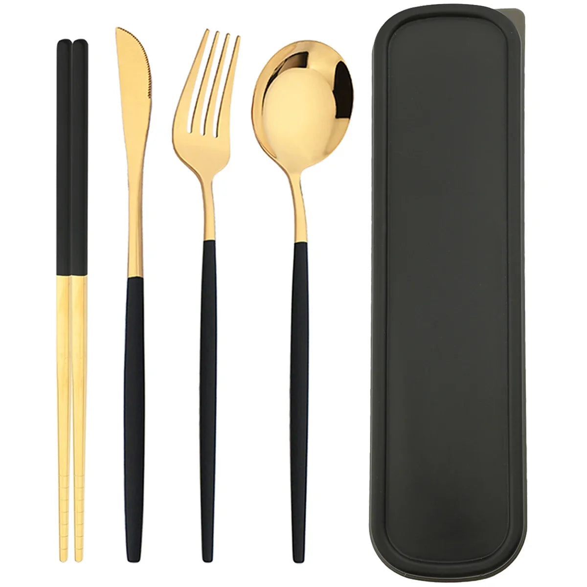 4pcs Black Silver Portable Cutlery Set